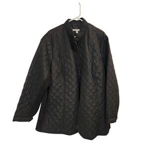 Woman Within Black Insulated Stand Collar Full Zip Quilted Jacket Size 26/28